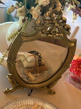 Ornate Vintage-Style Gold Tabletop Mirror